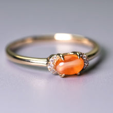 Load image into Gallery viewer, Minimalist Fire Opal &amp; Diamond Engagement Wedding Ring 14k Yellow Gold