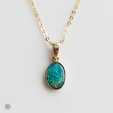 Load image into Gallery viewer, Minimalist Oval Natural Australian Doublet Opal Necklace 14k Yellow Gold