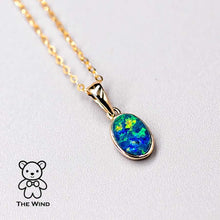 Load image into Gallery viewer, Minimalist Oval Natural Australian Doublet Opal Necklace 14k Yellow Gold