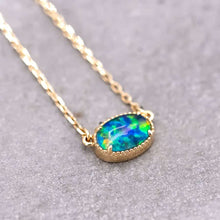 Load image into Gallery viewer, Minimalist Oval Shaped Triplet Opal Necklace 18K Yellow Gold