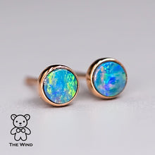 Load image into Gallery viewer, Minimalist Round Doublet Opal Stud Earrings 18k Rose Gold