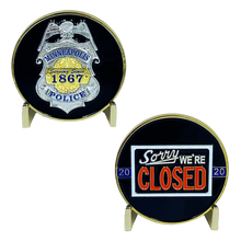 Load image into Gallery viewer, G-013 MINNEAPOLIS POLICE DEPARTMENT PD MPD WALK OFF BLUE FLU CHALLENGE COIN SORRY WE’RE CLOSED