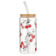 Load image into Gallery viewer, Mon Cheri Glass Tumbler with Bamboo Lid and Glass Straw | Travel Drinkware | 20oz