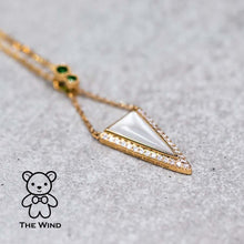 Load image into Gallery viewer, Elegant Triangle Mother of Pearl Diamond Tsavorite Pendant Necklace 18k Yellow Gold