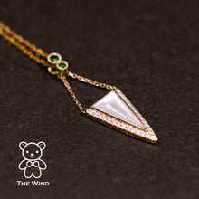 Load image into Gallery viewer, Elegant Triangle Mother of Pearl Diamond Tsavorite Pendant Necklace 18k Yellow Gold