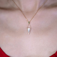 Load image into Gallery viewer, Elegant Triangle Mother of Pearl Diamond Tsavorite Pendant Necklace 18k Yellow Gold
