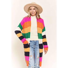 Load image into Gallery viewer, Multi Color Stripe Cardigan with Pockets | Open Front Long Knit Sweater [Sizes SM-L]