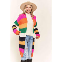 Load image into Gallery viewer, Multi Color Stripe Cardigan with Pockets | Open Front Long Knit Sweater [Sizes SM-L]
