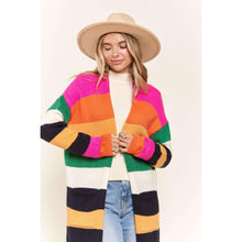 Load image into Gallery viewer, Multi Color Stripe Cardigan with Pockets | Open Front Long Knit Sweater [Sizes SM-L]