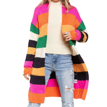 Load image into Gallery viewer, Multi Color Stripe Cardigan with Pockets | Open Front Long Knit Sweater [Sizes SM-L]