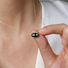 Load image into Gallery viewer, Mystic Black Cat Necklace in 18K Gold with Tsavorite Diamond Eyes
