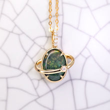 Load image into Gallery viewer, N1 Australian Black Opal &amp; Diamond Earth Moon Necklace 18K Yellow Gold