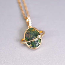 Load image into Gallery viewer, N1 Australian Black Opal &amp; Diamond Earth Moon Necklace 18K Yellow Gold