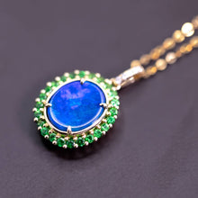 Load image into Gallery viewer, N1 Black Opal Halo Tsavorite Diamond Necklace 18k Yellow Gold