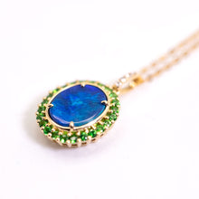 Load image into Gallery viewer, N1 Black Opal Halo Tsavorite Diamond Necklace 18k Yellow Gold