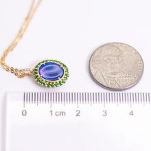 Load image into Gallery viewer, N1 Black Opal Halo Tsavorite Diamond Necklace 18k Yellow Gold