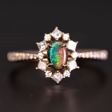 Load image into Gallery viewer, N1 Black Opal  Princess Diamond Halo Engagement Ring 18K Yellow Gold