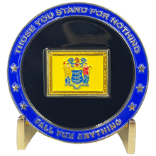 Load image into Gallery viewer, BL3-004 New Jersey NJ BACKS THE BLUE Thin Blue Line Police Challenge Coin with free matching State Flag pin back the blue Sheriff NJSP Newark trooper
