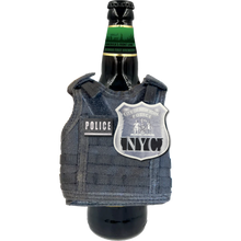 Load image into Gallery viewer, NYPD New York City Police Officer Tactical Beverage Bottle or Can Cooler Vest with removable patches perfect gift for Challenge Coin collectors