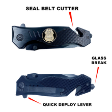 Load image into Gallery viewer, NYPD Sergeant Knife 3-in-1 Military Tactical Rescue knife tool with Seatbelt Cutter, Steel Serrated Blade, Glass Breaker