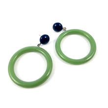 Load image into Gallery viewer, Navy &amp; Sage Green Go Go Hoop Donut Drop Earrings