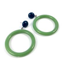 Load image into Gallery viewer, Navy &amp; Sage Green Go Go Hoop Donut Drop Earrings