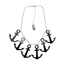 Load image into Gallery viewer, Necklace Sourpuss | Anchors Aweigh Nautical Statement Necklace in Black