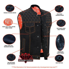 Load image into Gallery viewer, Night Tiger Men's Black Mesh Textile Vest with Orange Diamond Stitch
