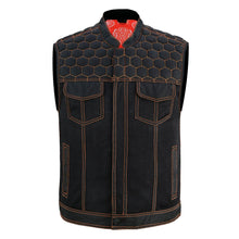 Load image into Gallery viewer, Night Tiger Men's Black Mesh Textile Vest with Orange Diamond Stitch