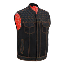 Load image into Gallery viewer, Night Tiger Men's Black Mesh Textile Vest with Orange Diamond Stitch