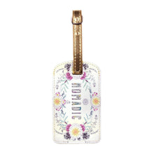 Load image into Gallery viewer, Nomadic Boho Luggage Tag | Floral Sunrise Wreath Design with Metallic Strap