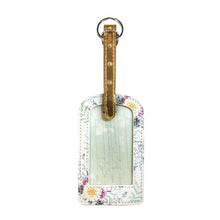 Load image into Gallery viewer, Nomadic Boho Luggage Tag | Floral Sunrise Wreath Design with Metallic Strap