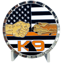 Load image into Gallery viewer, BL7-007 Thin Orange Line Search and Rescue Challenge Coin Fist Paw Bump Police Fire Department Military