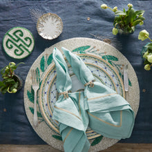 Load image into Gallery viewer, Gold trim dinner napkins, duck egg blue, set of two