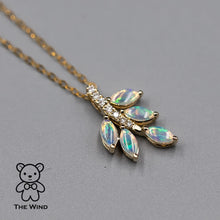 Load image into Gallery viewer, Olive Leaf Design Australian Opal Diamond Necklace 14K Yellow Gold