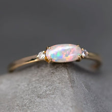 Load image into Gallery viewer, Opal Fossil Shell Diamond Engagement Ring 14K Yellow Gold