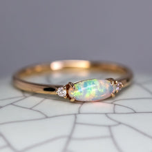 Load image into Gallery viewer, Opal Fossil Shell Diamond Engagement Ring 14K Yellow Gold