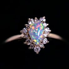 Load image into Gallery viewer, Colorful Opal Fossil Shell Halo Diamond Engagement Ring 18K Gold