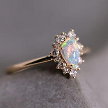 Load image into Gallery viewer, Colorful Opal Fossil Shell Halo Diamond Engagement Ring 18K Gold