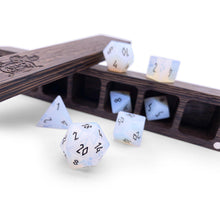 Load image into Gallery viewer, Opalite - Black Font 7 Piece RPG Set Gemstone Dice