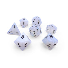 Load image into Gallery viewer, Opalite - Black Font 7 Piece RPG Set Gemstone Dice