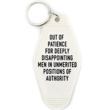 Load image into Gallery viewer, Out of Patience for Deeply Disappointing Men Motel Style Keychain in White