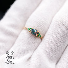 Load image into Gallery viewer, Australian Black Opal &amp; Tsavorite Garnet Engagement Wedding Ring 18K Yellow Gold