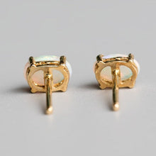 Load image into Gallery viewer, Oval Shaped Australian Solid Opal Stud Earrings 14K Yellow Gold