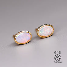 Load image into Gallery viewer, Minimalist Oval Shaped Solid Opal Stud Earrings 14K Yellow Gold