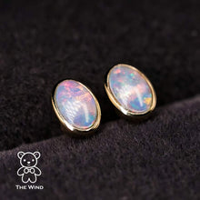 Load image into Gallery viewer, Minimalist Oval Shaped Solid Opal Stud Earrings 14K Yellow Gold