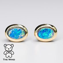 Load image into Gallery viewer, Simple Oval Australian Doublet Opal Stud Earrings 14k Yellow Gold