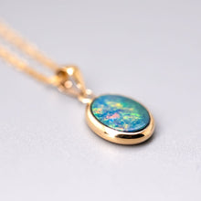 Load image into Gallery viewer, Oval Natural Doublet Opal Pendant Necklace 14k Yellow Gold