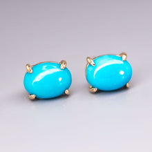Load image into Gallery viewer, Oval Shaped Turquoise Stud Earrings 14k Yellow Gold