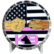 Load image into Gallery viewer, BL7-008 K9 Thin Pink Line Challenge Coin Fist Paw Bump Breast Cancer Awareness Police